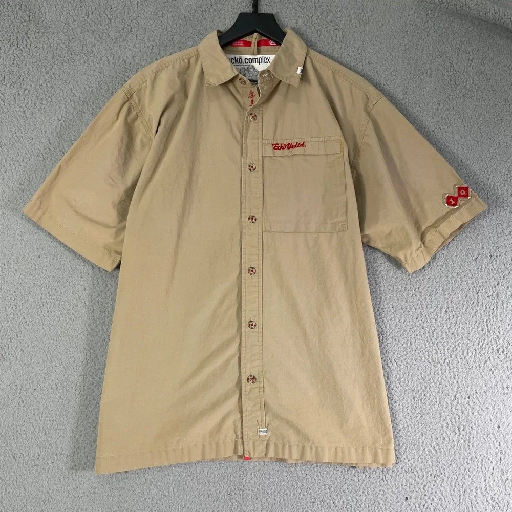 Vintage Ecko Unltd Ecko Heads Patch Shirt Mens XL‎ Short Sleeve Button Up